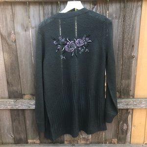 Olive embroidered floral Mudd cardigan